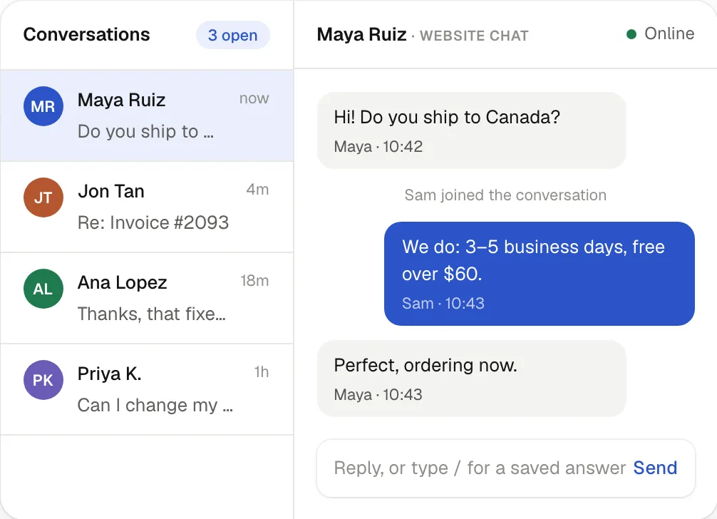 Botensten Inbox: live chat & shared inbox